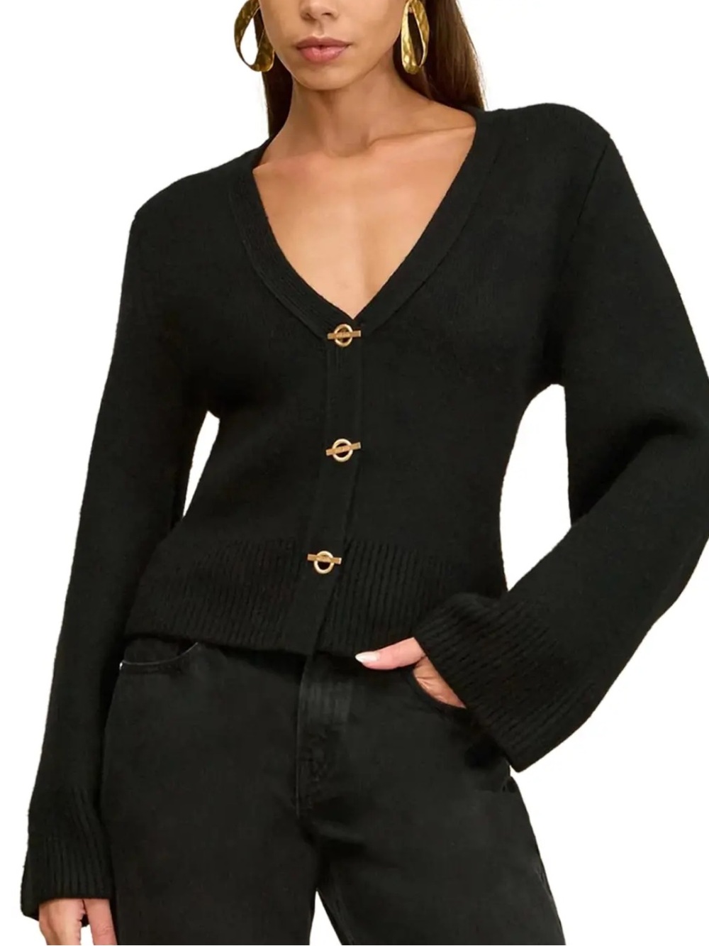 cult gaia Black Jos V-Neck Cardigan Sweater - S